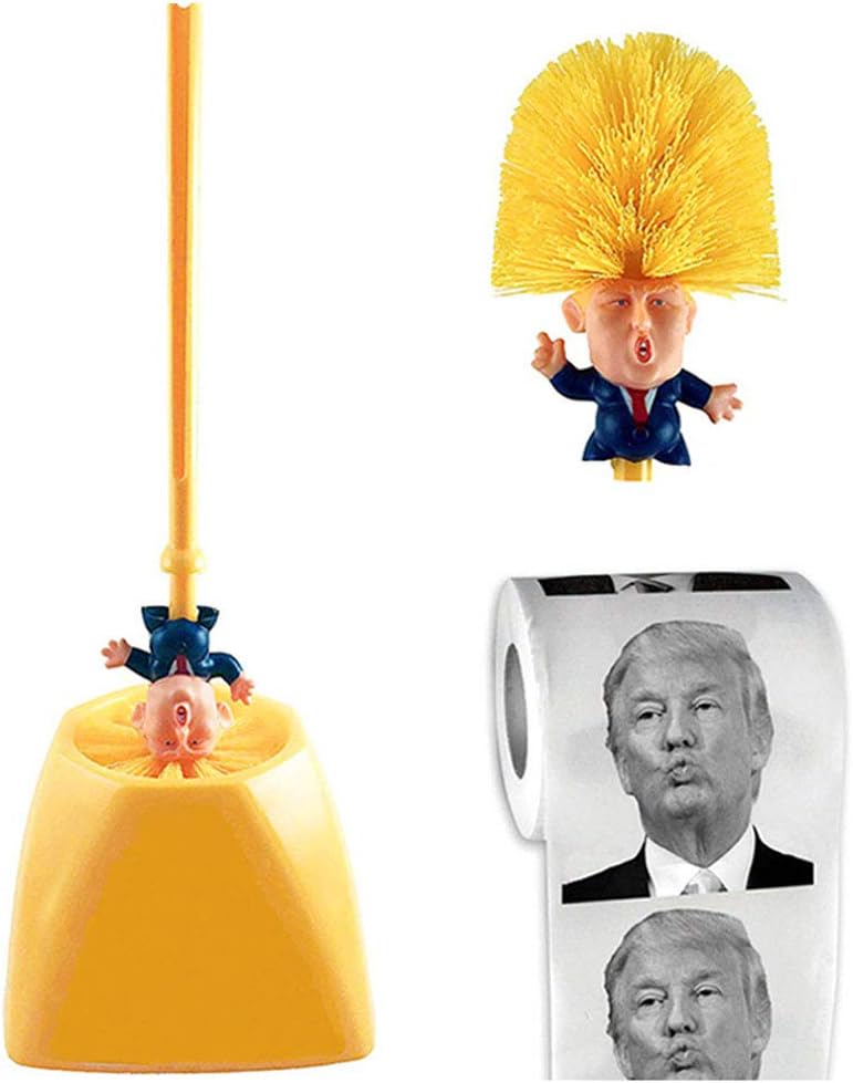 Trump - Escobilla de Inodoro + Soporte + Rollos de Papel higiénico Donald Trump Divertido Limpiador para la Limpieza Profunda del baño Haz Que tu Inodoro vuelva a ser Genial