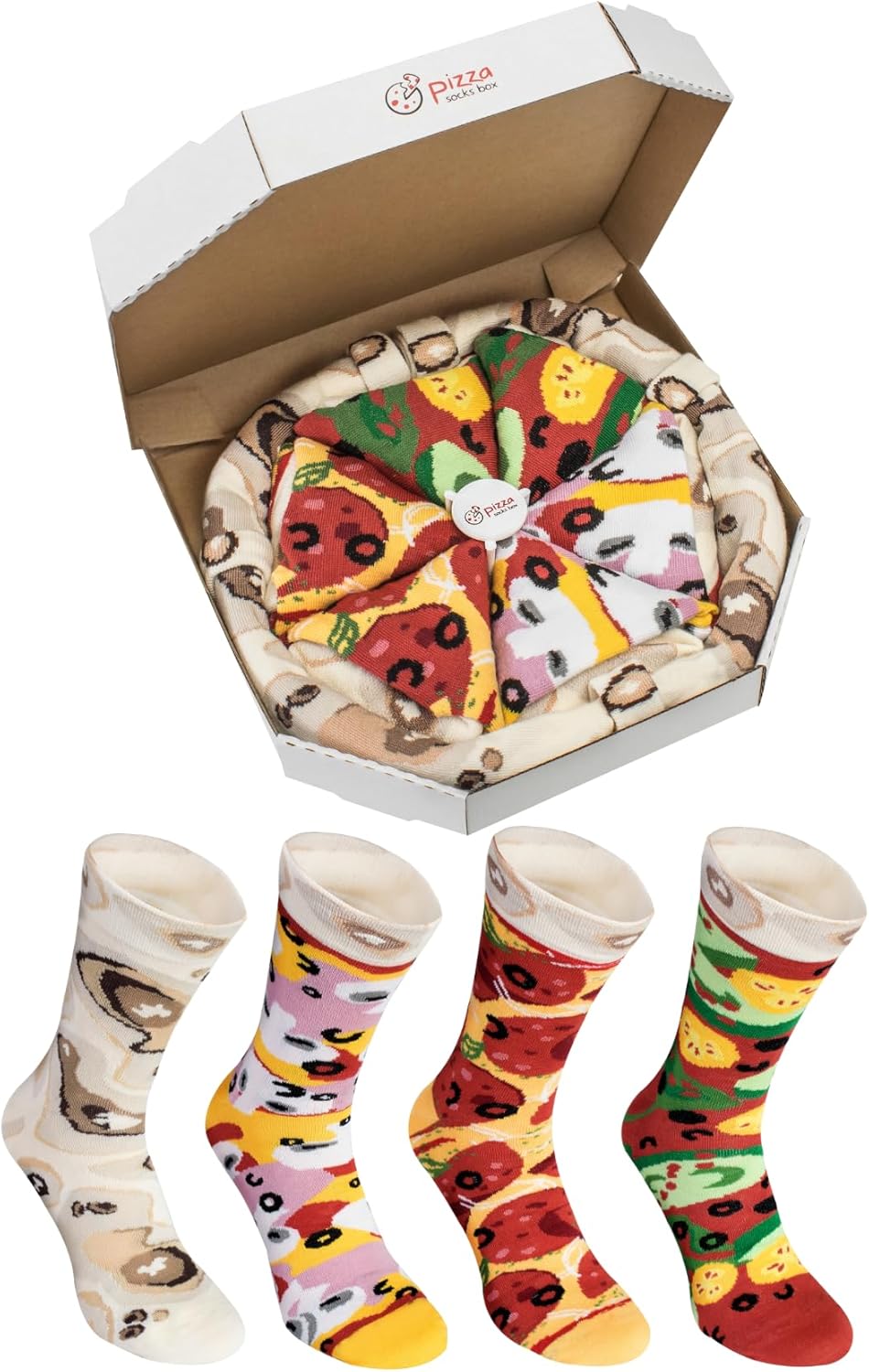 Rainbow Socks - Pizza MIX Caprichosa Vege Pepperoni Mujer Hombre - 4 pares de Calcetines